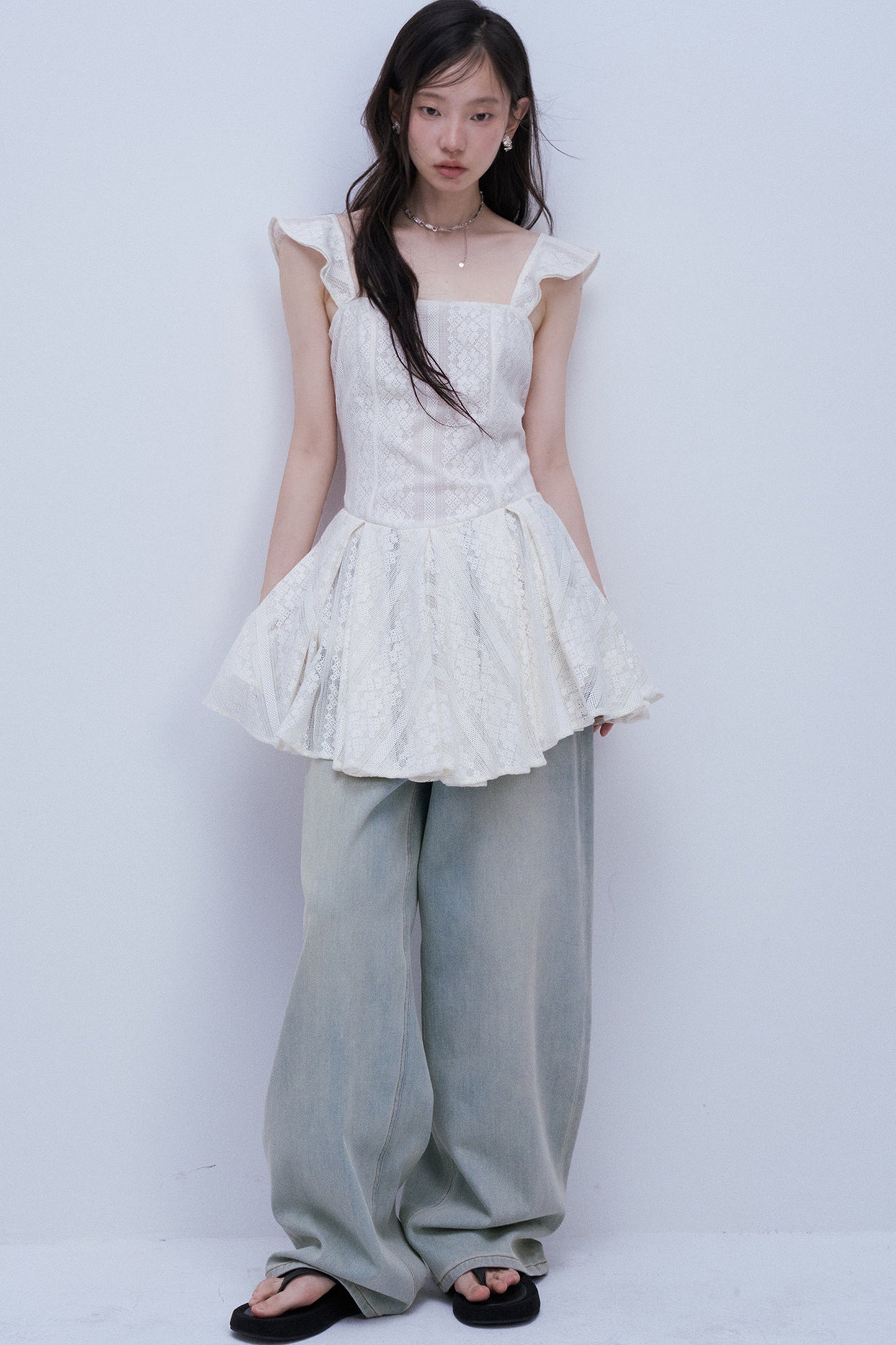 Heavy Layered Pleated Lace Jacquard Dress