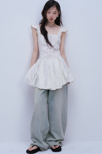 Heavy Layered Pleated Lace Jacquard Dress