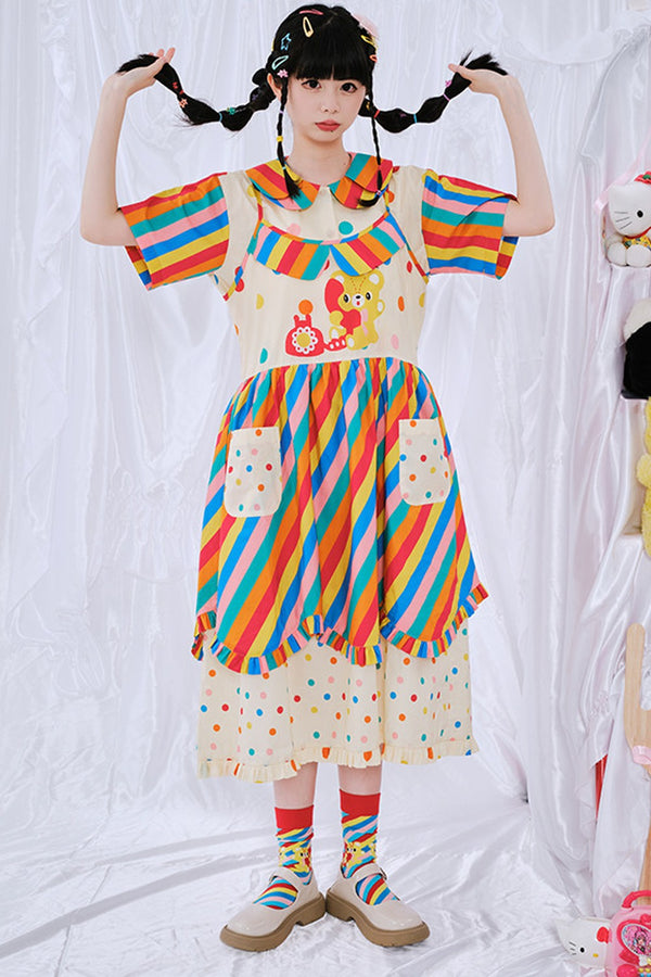 Rainbow Diary Print Suspender Dress