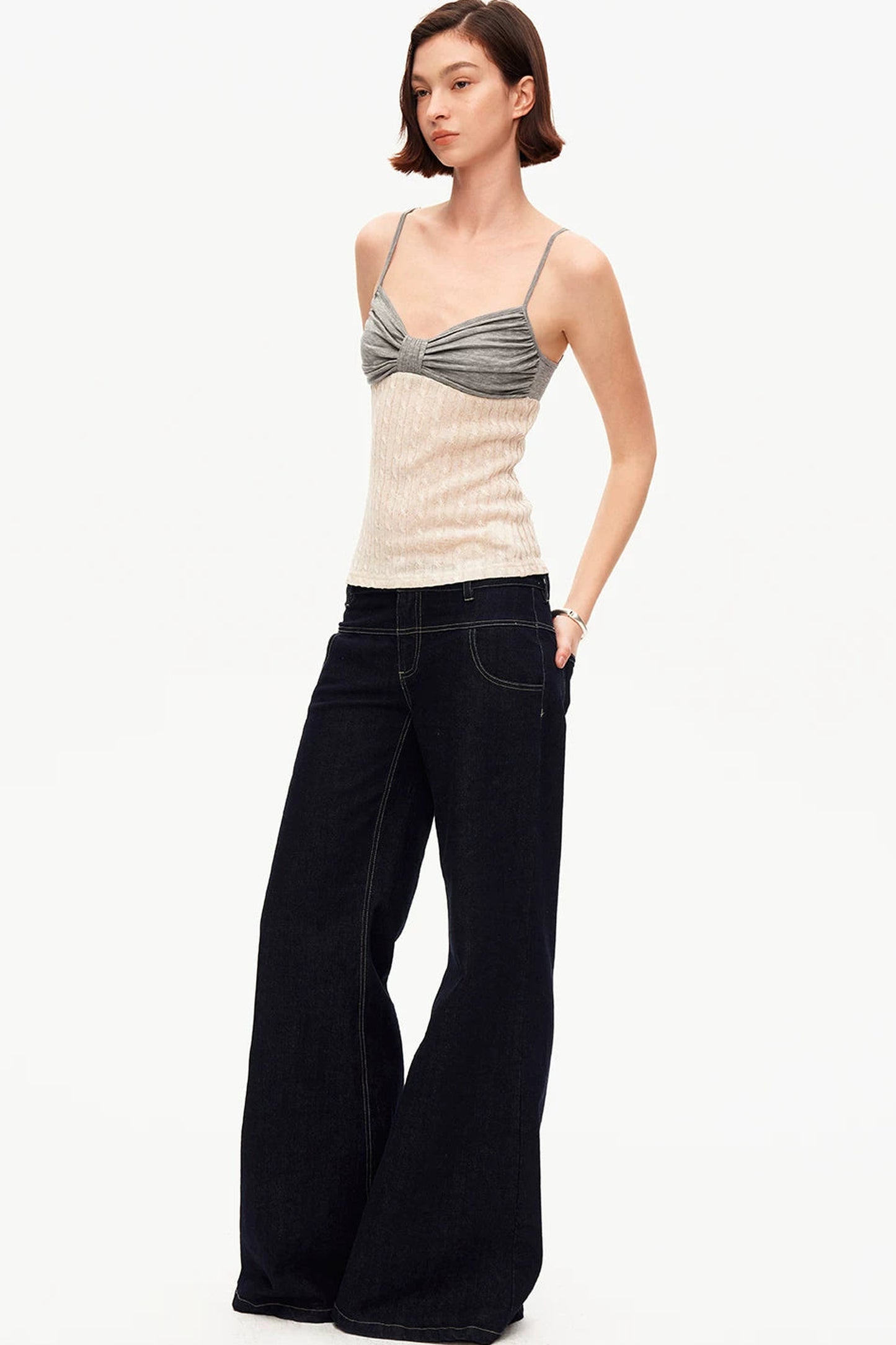 Linen Tencel Color-Blocked Twist Camisole