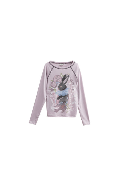 Bunny Print Tencel Long-Sleeved T-Shirt and Pants Set-Up