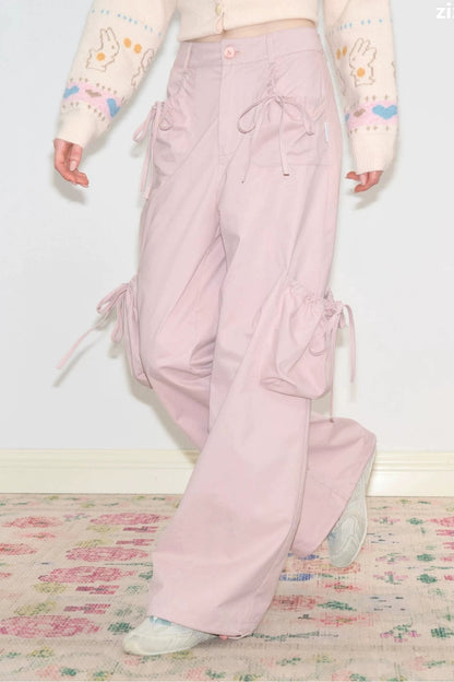 High-Waist-Hose mit weitem Bein und mehreren Taschen