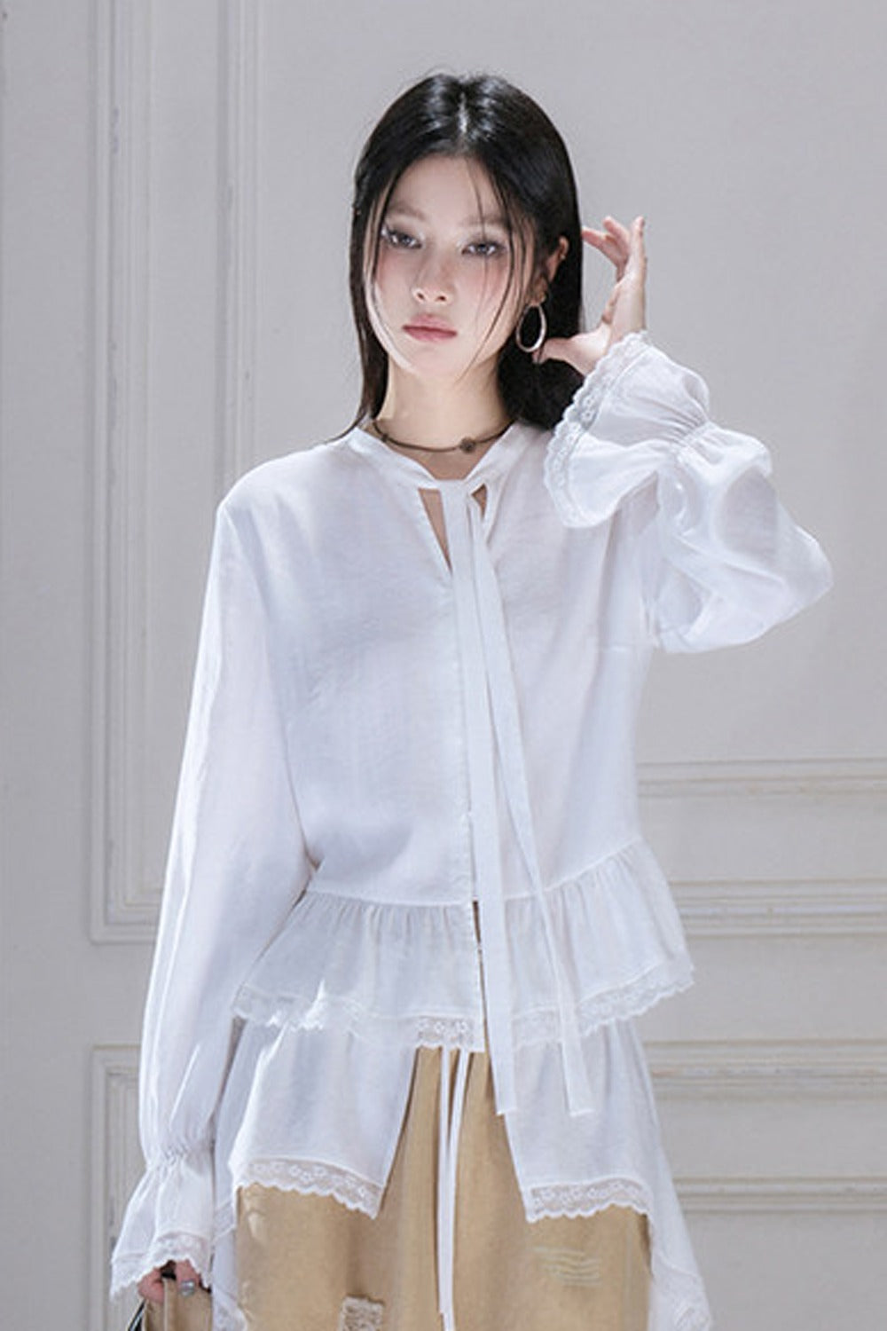 Detachable Ruffle Hem Blouse Set