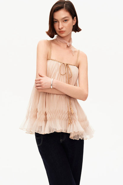 Chiffon Pleated Suspender Top