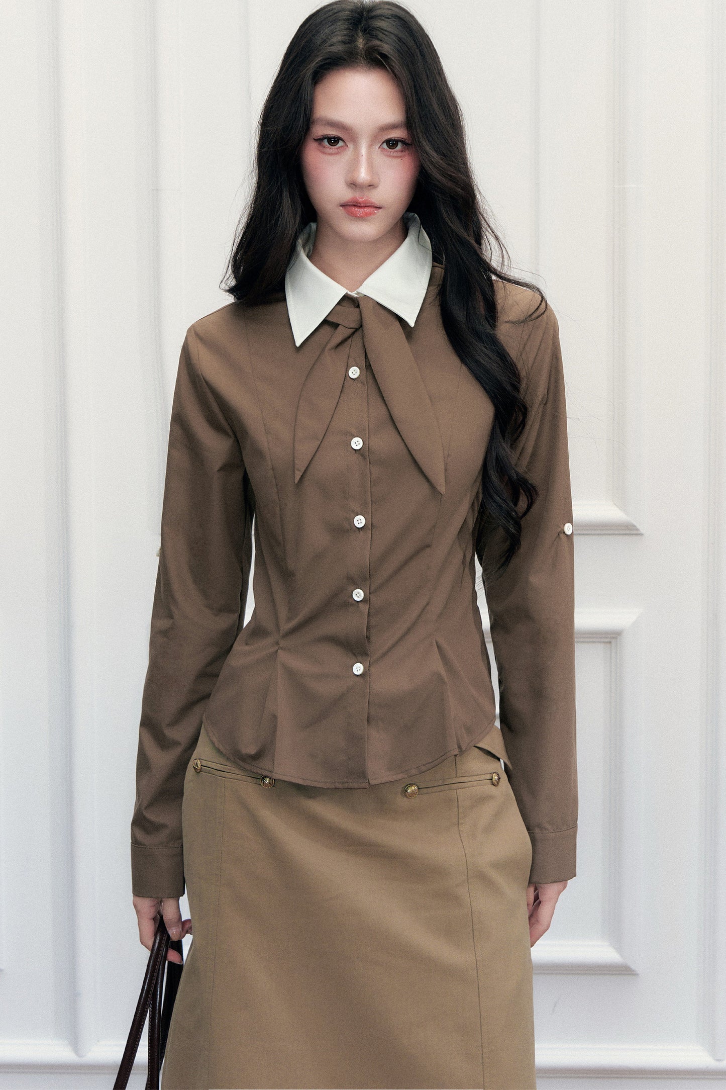 Retro Preppy Color-Blocking Shirt Vest Three-Piece Set-Up