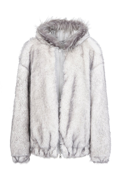 Reversible Hooded Faux Fur Coat