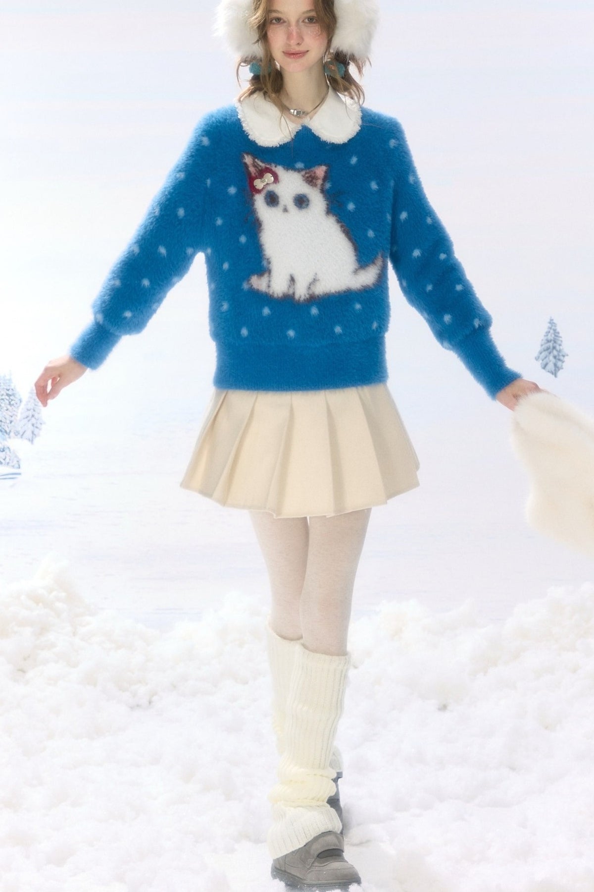 Blue Cat Polka Dot Sweater