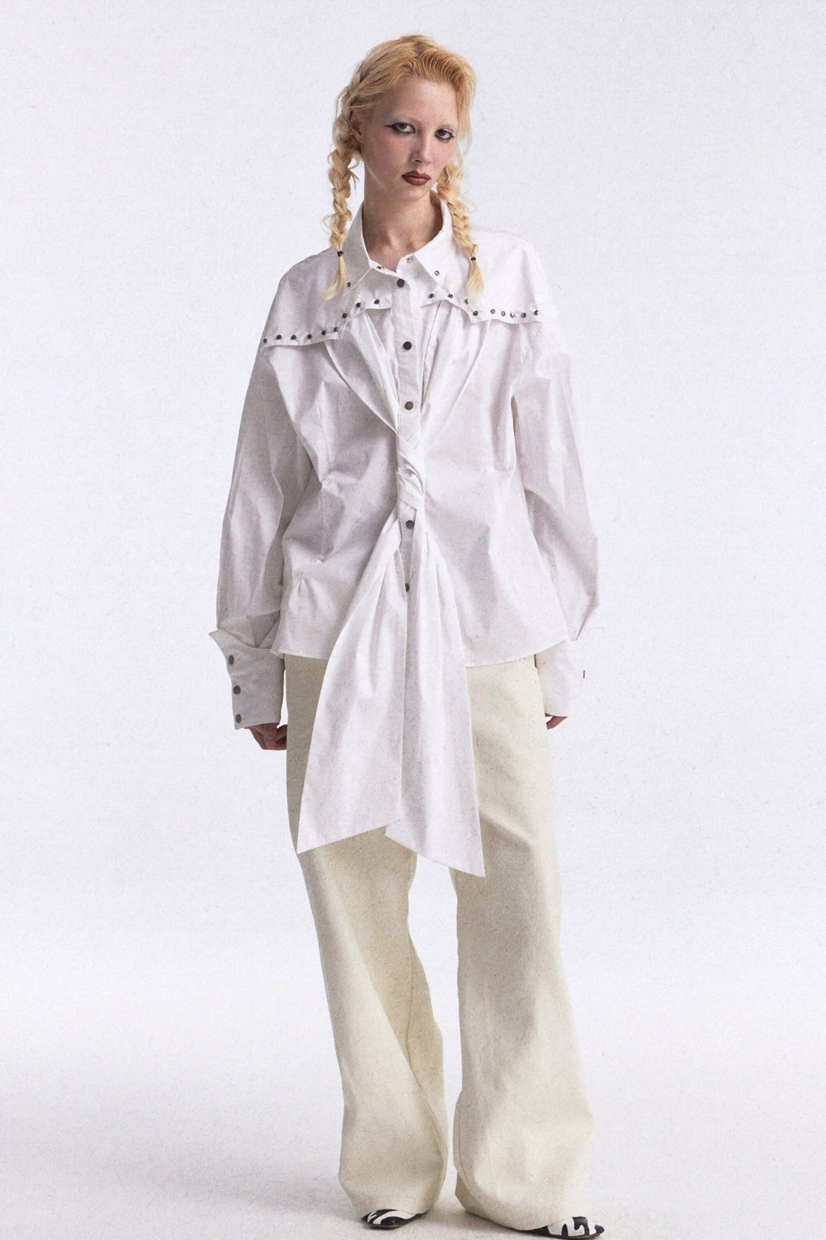 Studded Lace-Up Three-Dimensional Cut Shirt