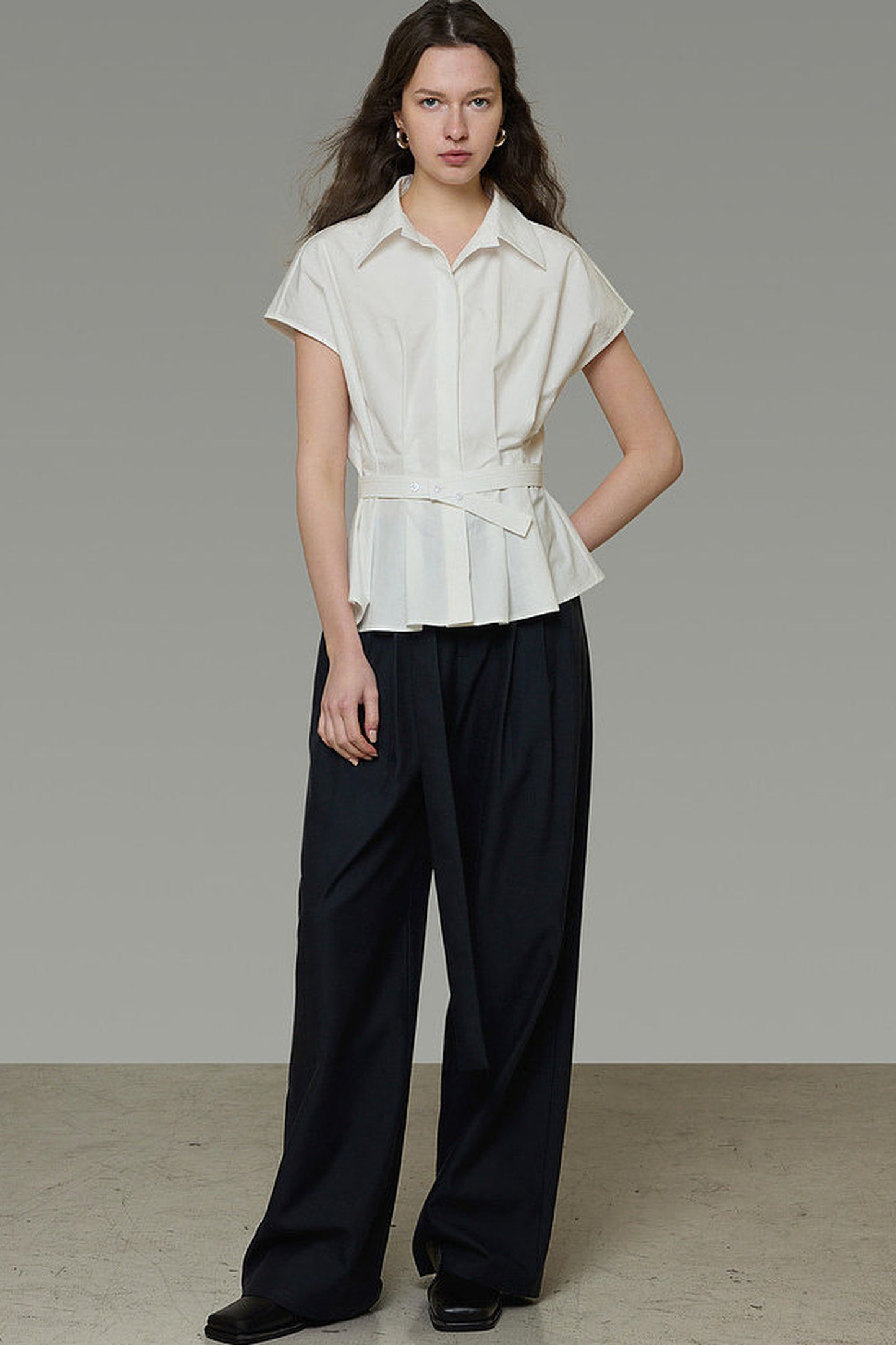 Elegant Pleated Short-Sleeved Shirt