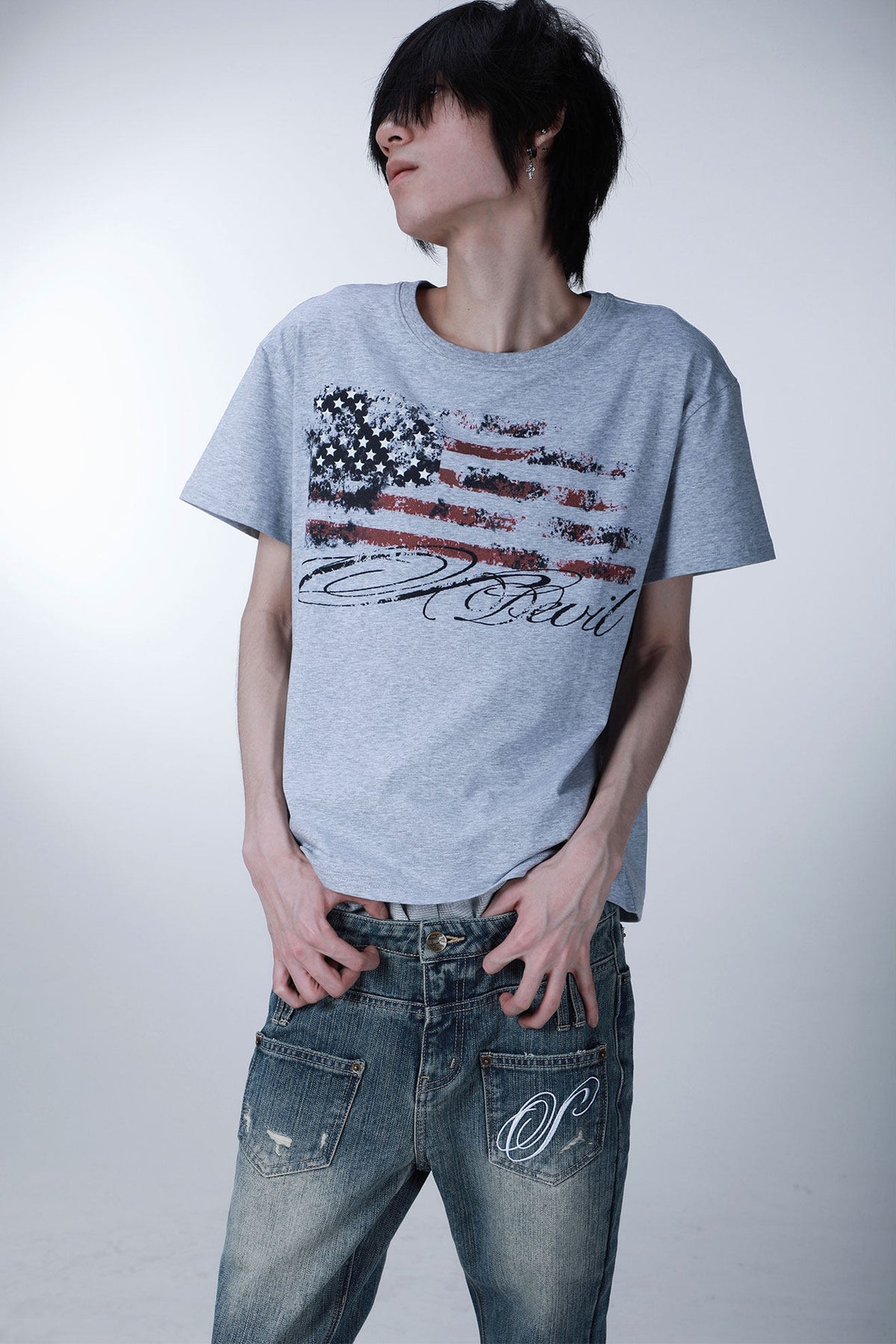 Kurzarm-T-Shirt mit Sternflagge im Used-Look