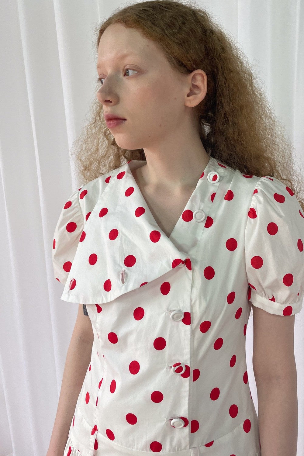 Red Retro Polka Dot Bubble Sleeve Dress
