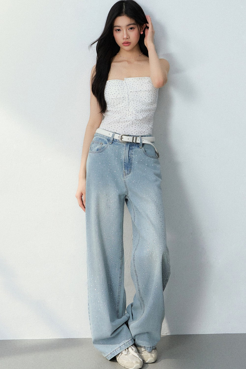 Starry Sky Rhinestone Denim Pants