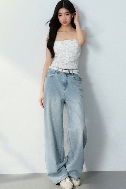 Starry Sky Rhinestone Denim Pants