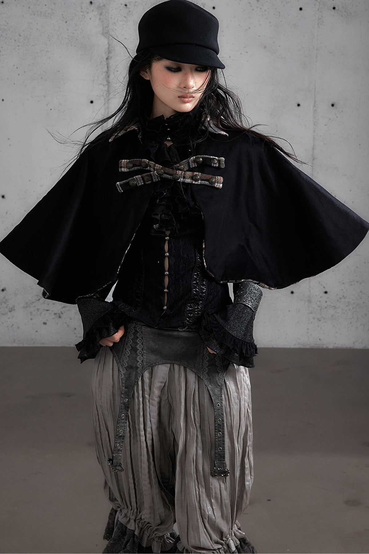 Reversible Wool Blend Plaid Cape