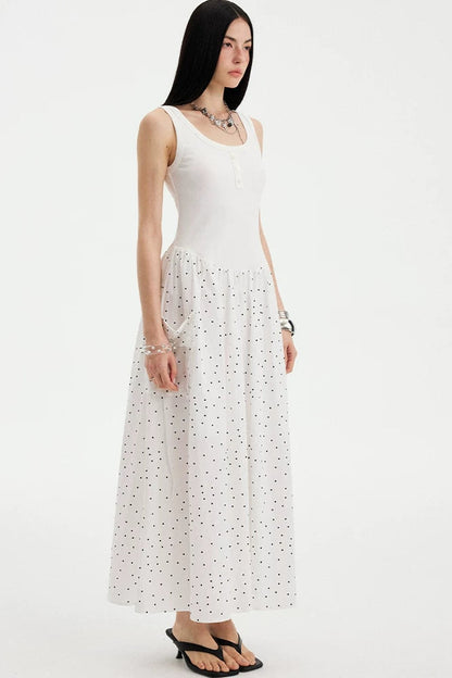 Sleeveless Polka Dot A-Line Maxi Dress
