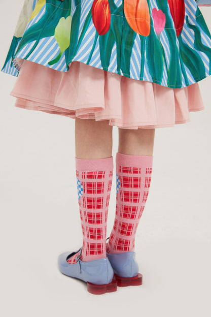 Pink Plaid Heart Smiley Socks