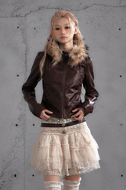 Lace Patchwork Pleated Multi-Layered Puffy Skirt