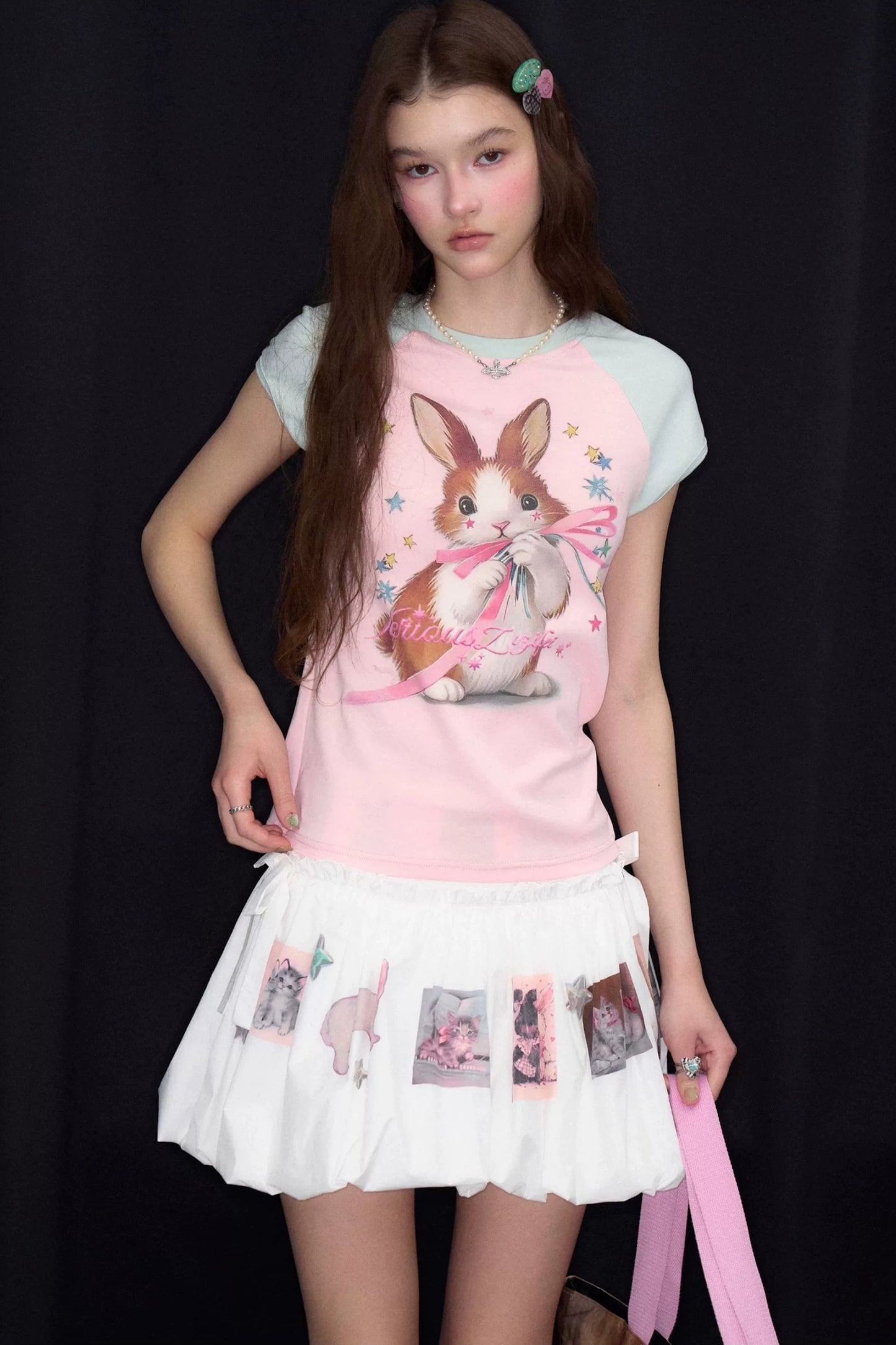 Retro Rabbit Print Top