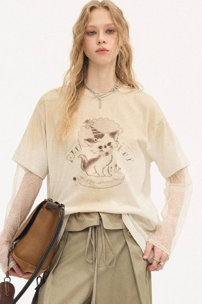 Vintage Distressed Layered Beige Tee