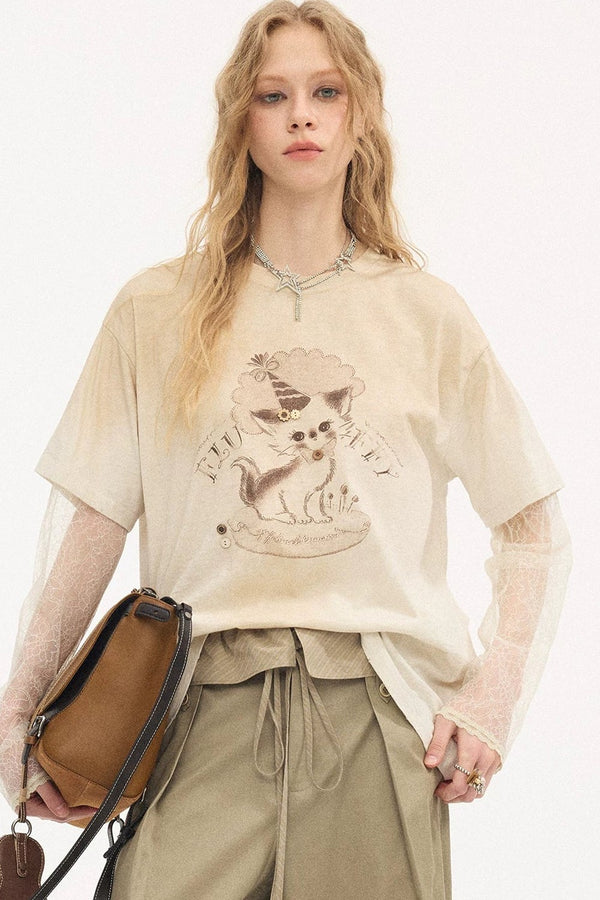 Vintage Distressed Layered Beige Tee