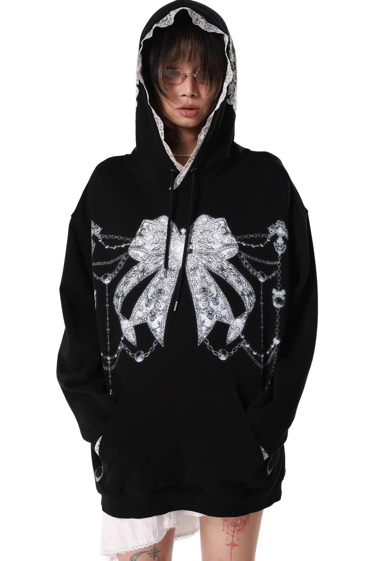 Gothic Lace Trim Cross Bow Sweatshirt