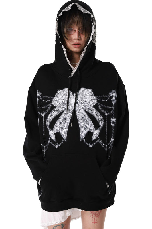Gothic Lace Trim Cross Bow Sweatshirt