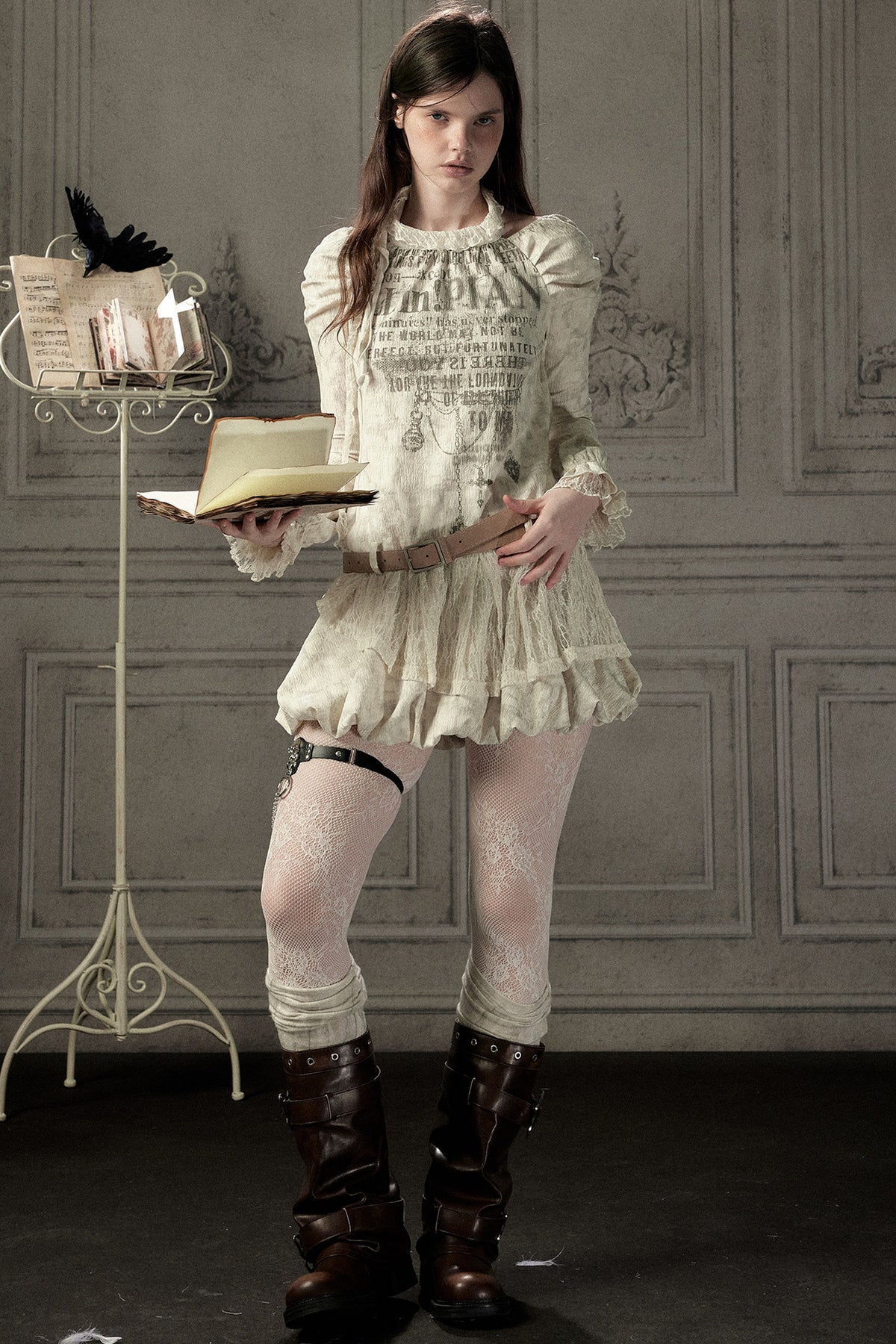 Beige Long Sleeve Halter Dress