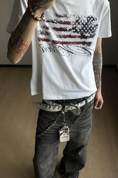 Kurzarm-T-Shirt mit Sternflagge im Used-Look