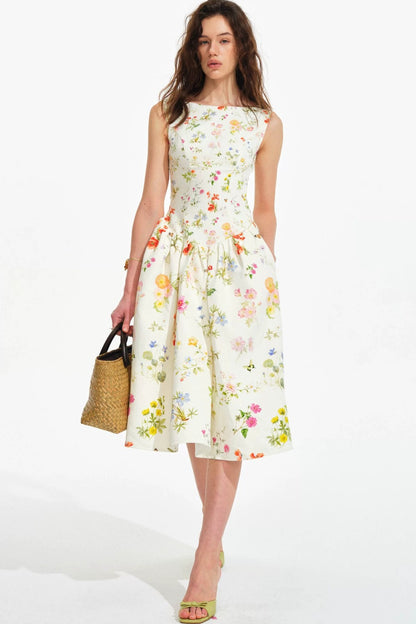 French Hand-painted Floral Tencel Dress