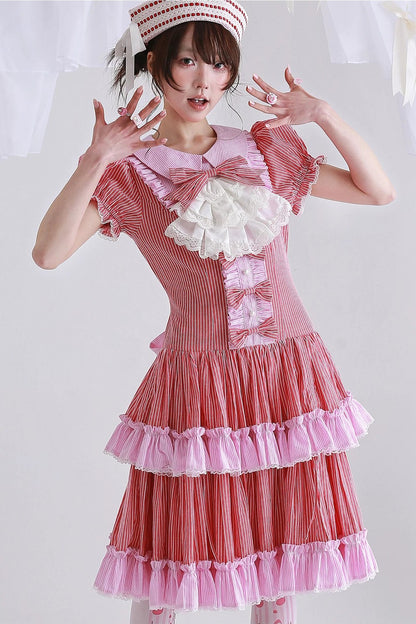 Red Retro Striped Lolita Dress