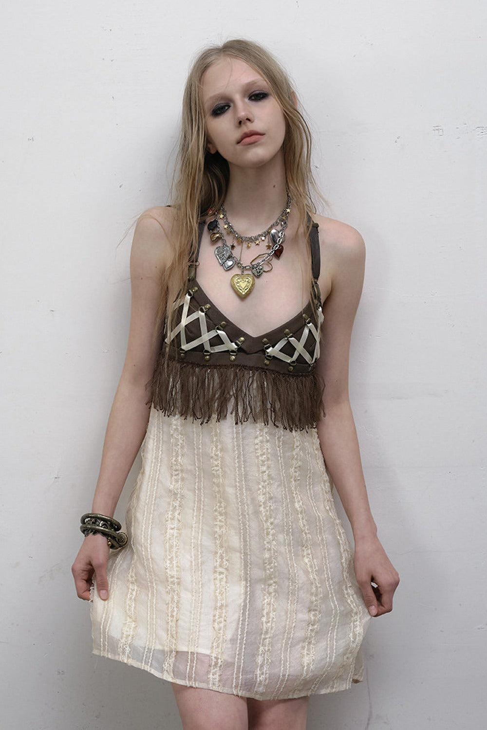 Fringe Leather Strap Camisole Dress