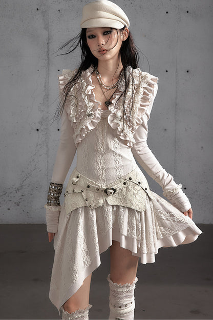 Punk Print Layered-Look Ruffle Irregular Dress