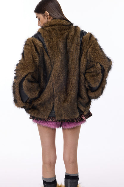 Y2K Leather Spliced Fur Jacket