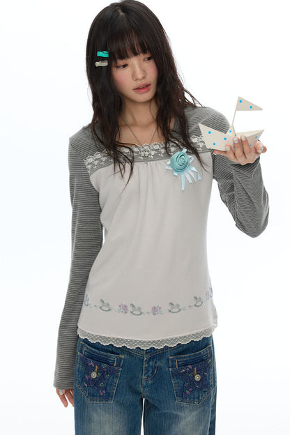 Striped Patchwork Lace Top