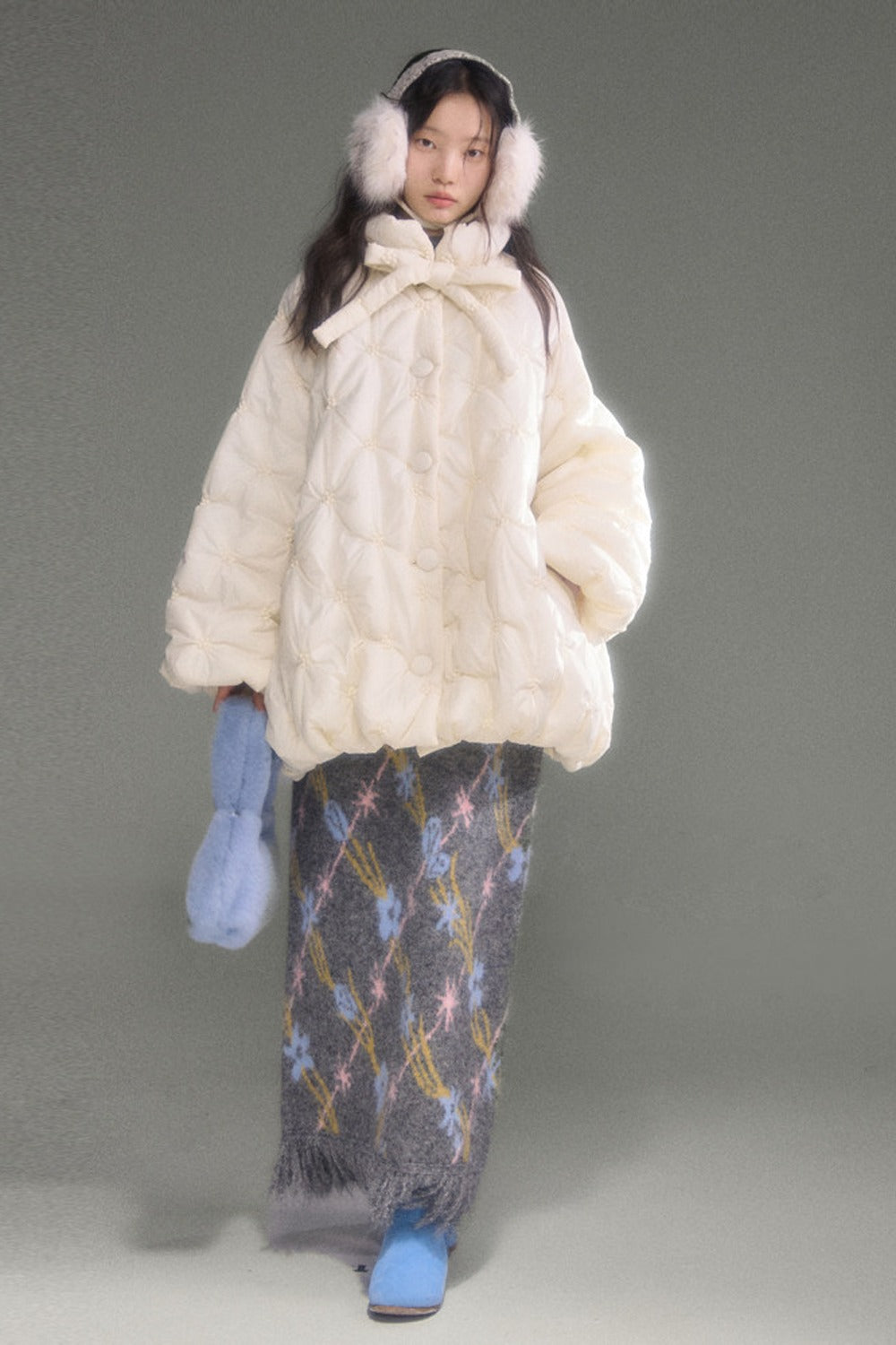 Tulip Floral Jacquard Knit Tassel Skirt