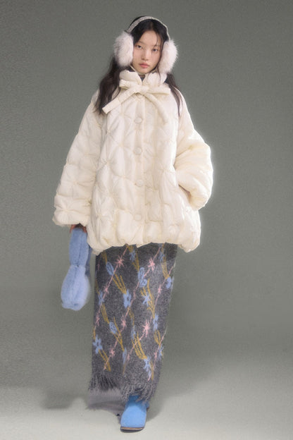 Tulip Floral Jacquard Knit Tassel Skirt