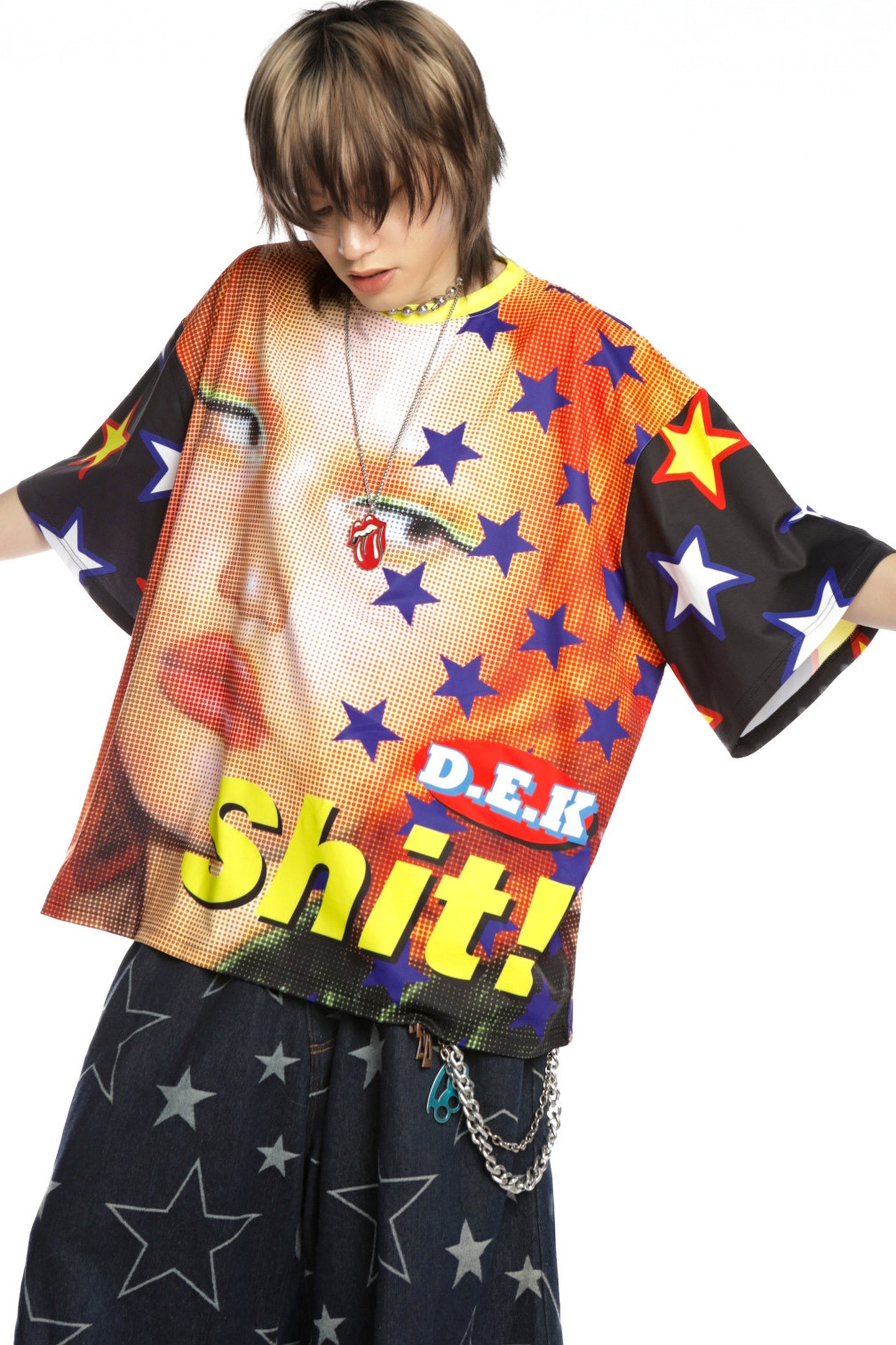 Quirky Printed Color-Blocked Collar Oversized Blouse