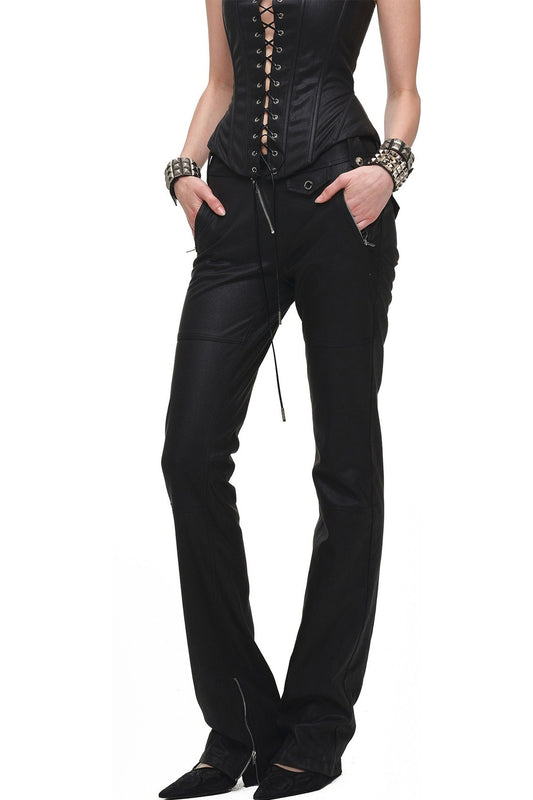 Slim-Fit Micro-Flared Leather Pants