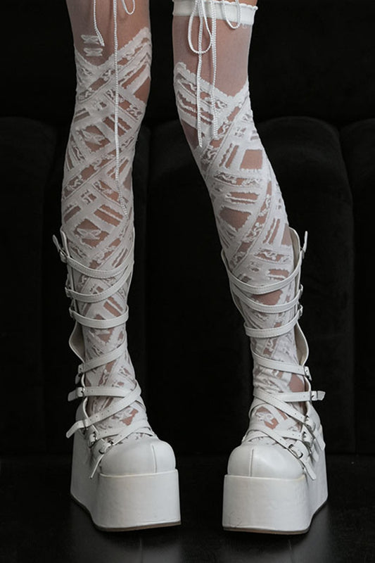 Butterfly Binding Gothic Lace-Up Over-The-Knee Socks