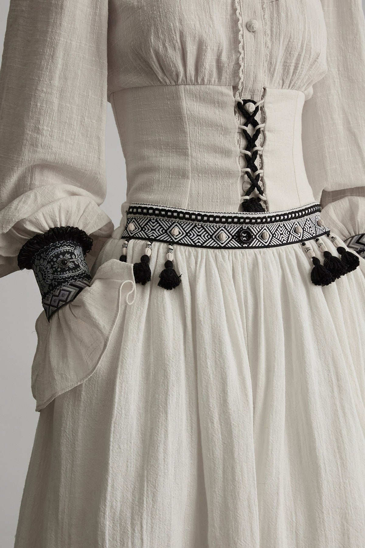 Tassel Ribbon A-Line Long Skirt
