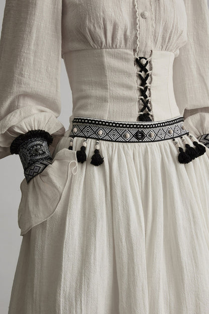 Tassel Ribbon A-Line Long Skirt