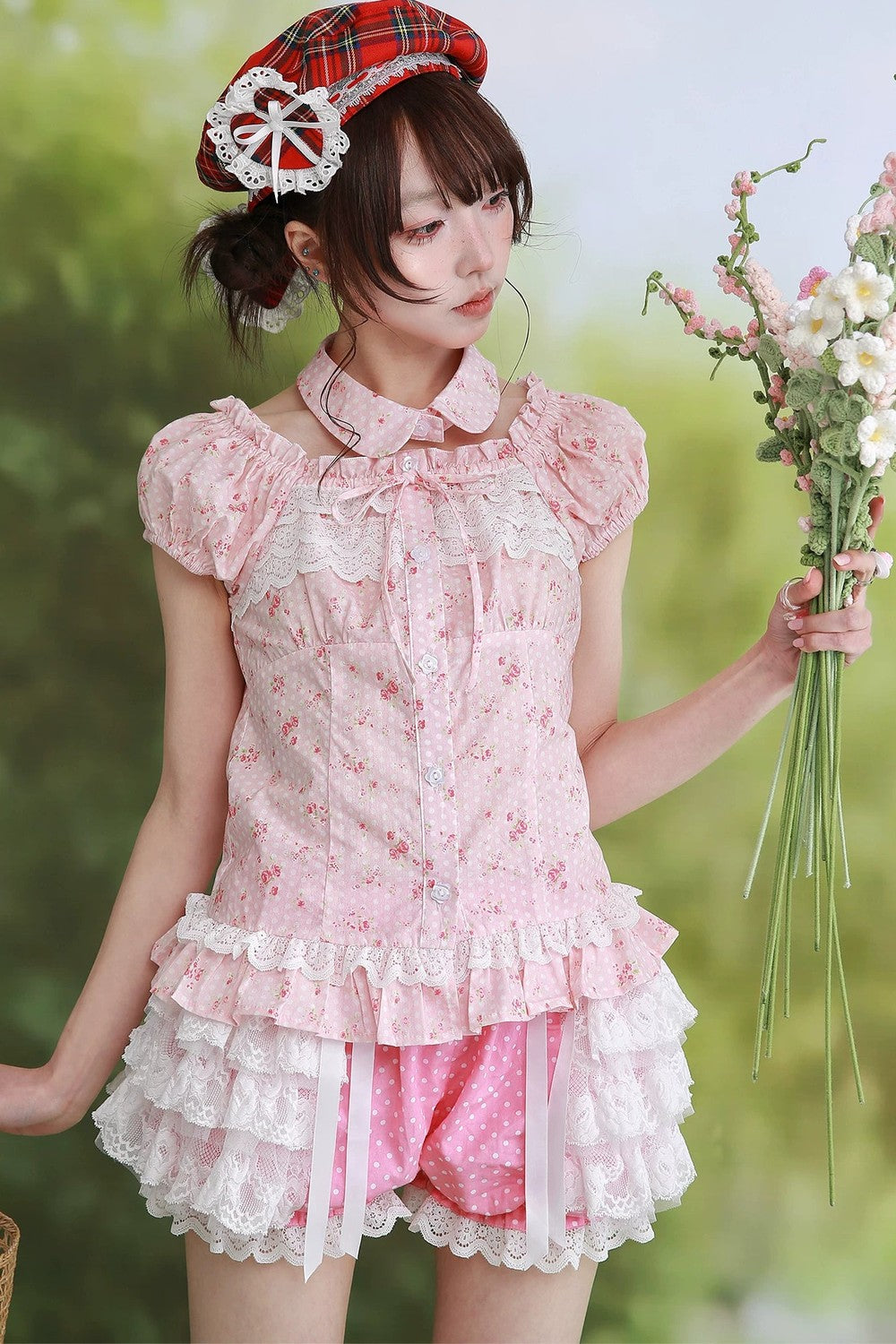 Pink Retro Lolita Polka Dot Blouse