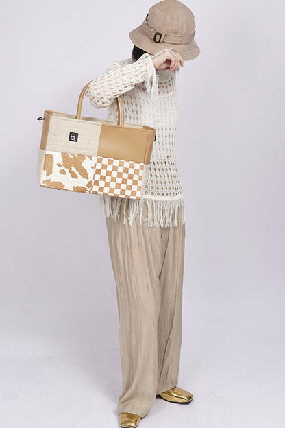 Y2K Leather Contrast Tote Bag