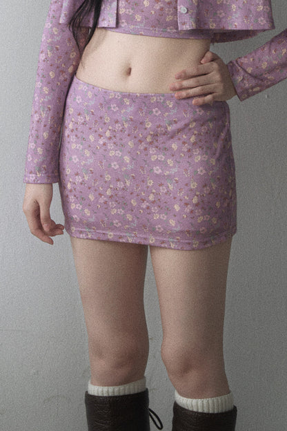 Purple Floral Knit Cardigan and Bodycon Skirt Set-Up