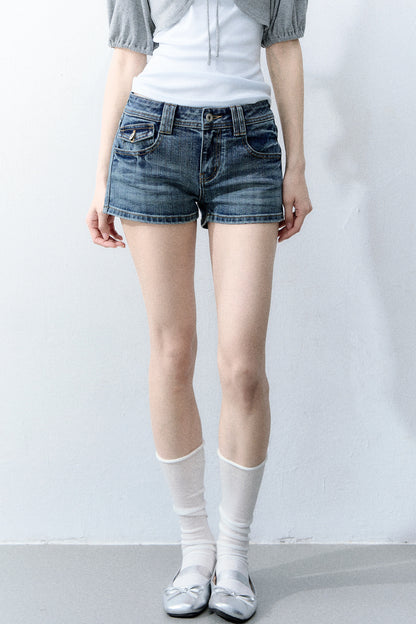 Retro Denim Straight-Leg Shorts