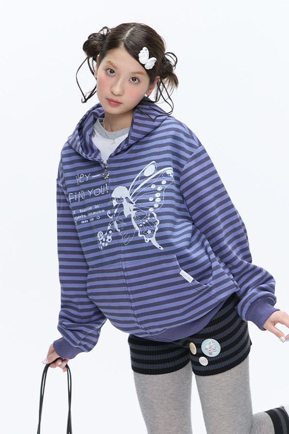 Butterfly Striped Zip Hoodie