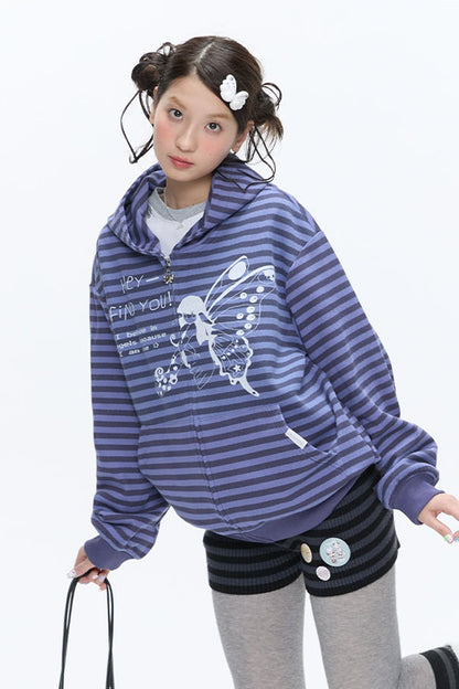 Butterfly Striped Zip Hoodie