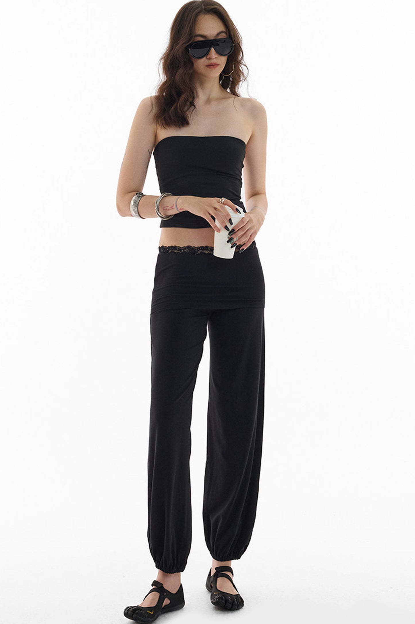 Lace Folded Waist Balloon Pants