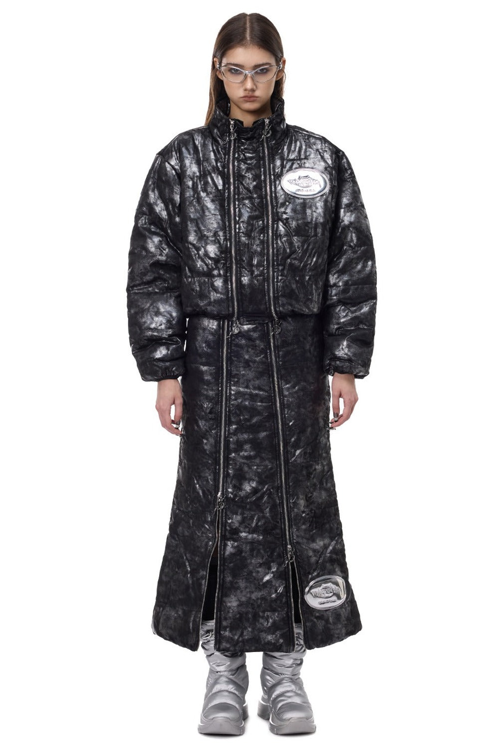 Y2K Space Black Silver Double Zipper Jacket