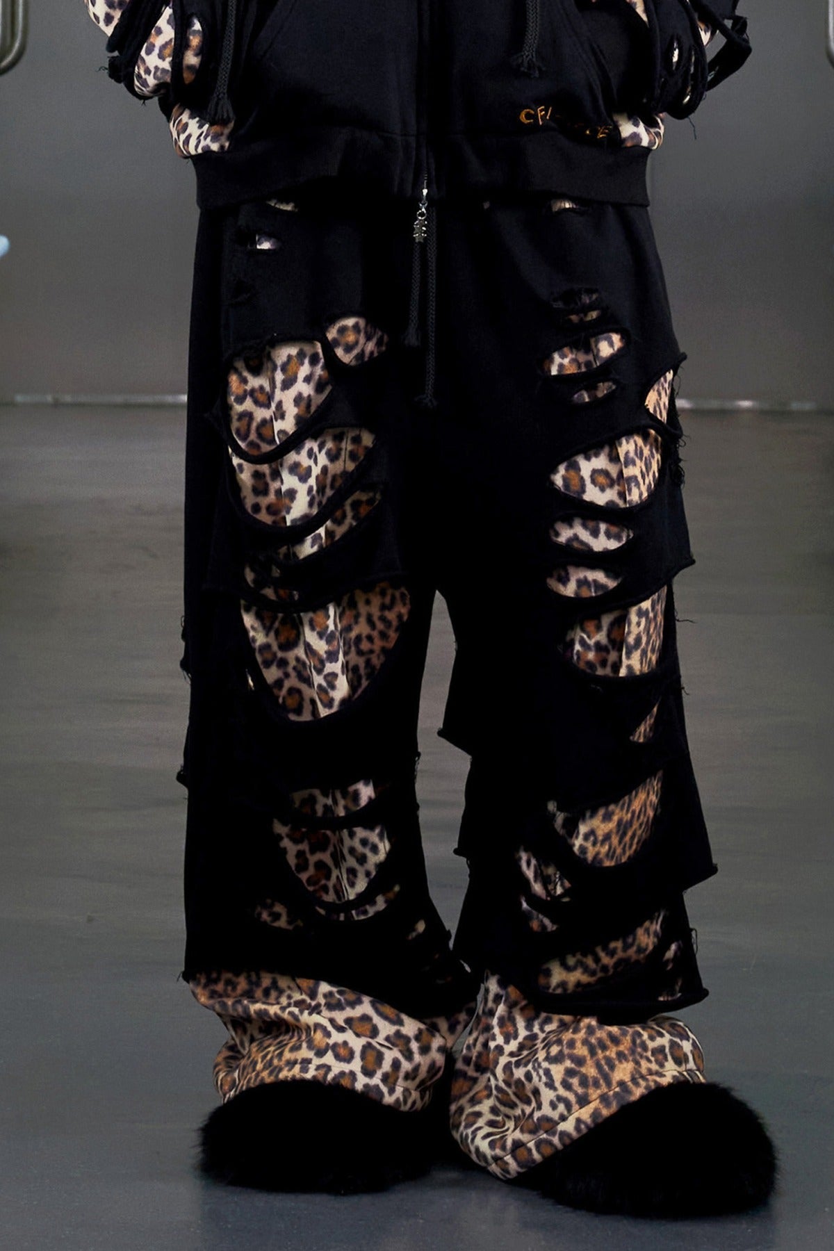 Leopard Print Ripped Double-Layer Sweatpants